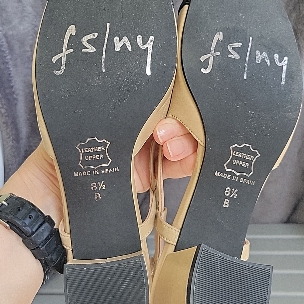French Sole FS NY Spring Tan Black Toecap Slingbacks Size 8.5 Block Heel - Picture 7 of 9